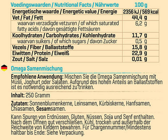 Omega Seed Mix Nutritional Information 1