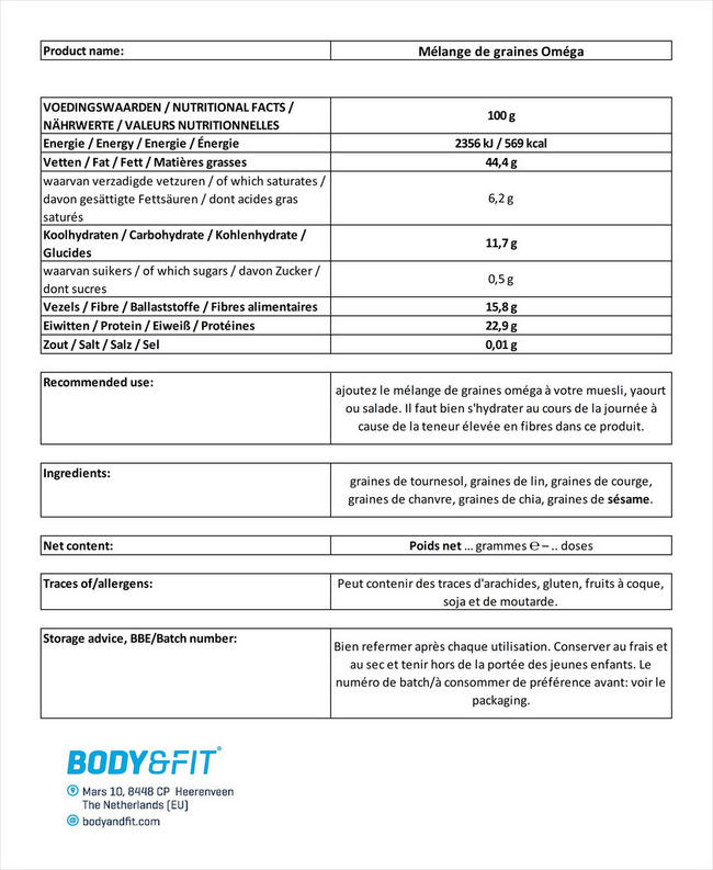 Mélange de graines Omega Seed Mix Nutritional Information 1