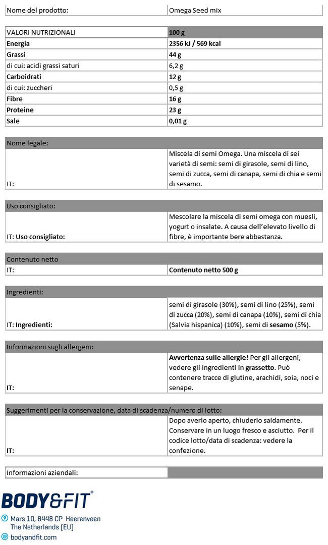 Mix di Semi Omega Nutritional Information 1