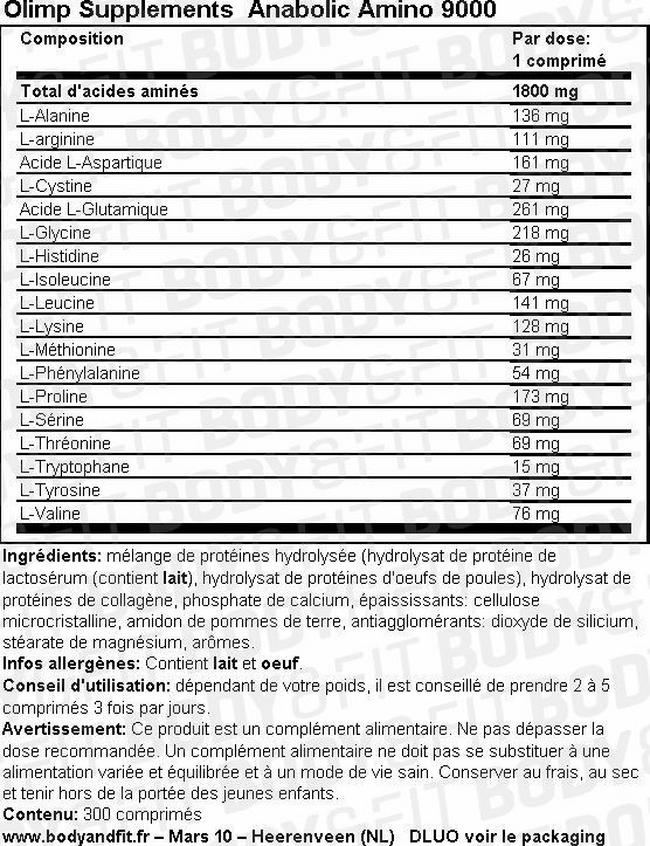 Anabolic Amino 9000 Nutritional Information 1