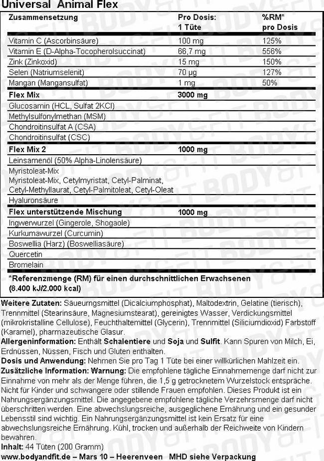 Animal Flex Nutritional Information 1