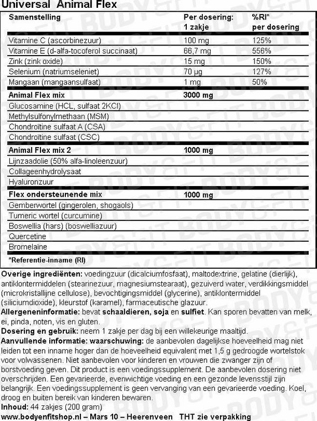 Animal Flex Nutritional Information 1