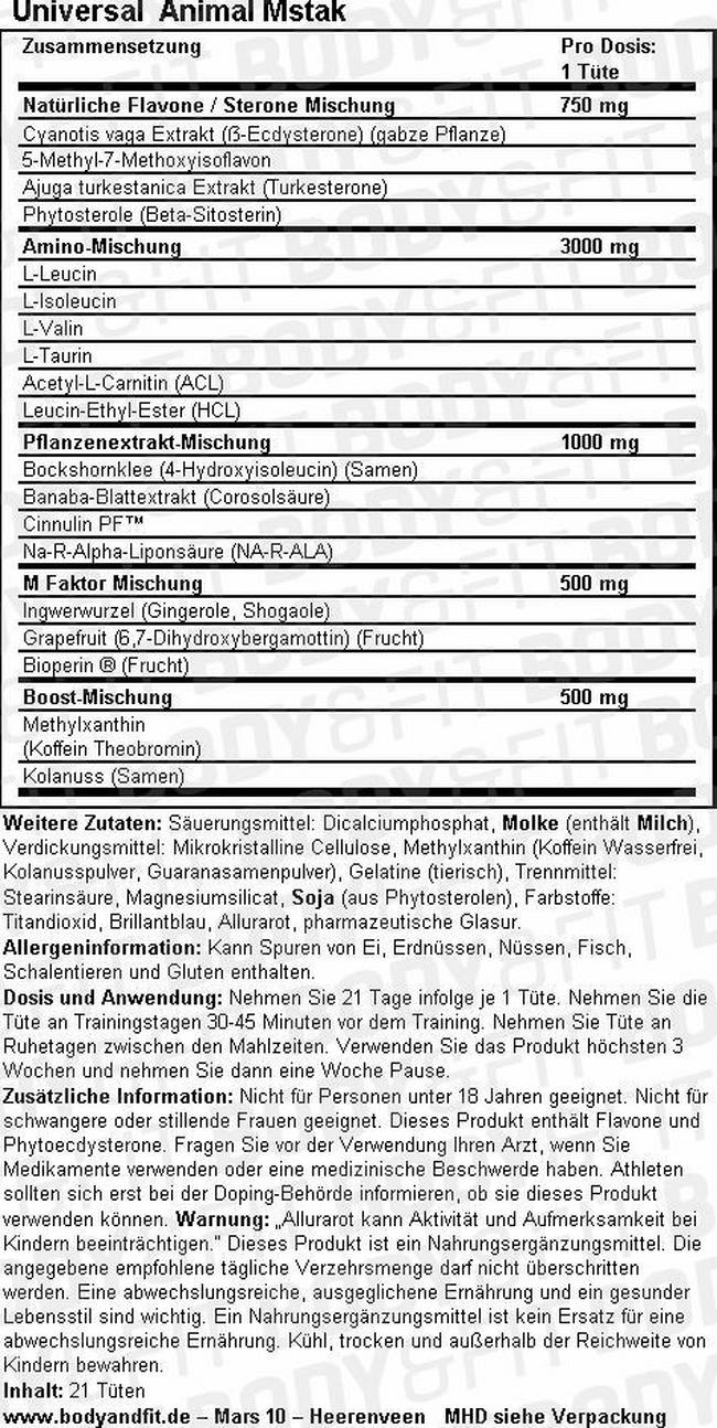 Animal MStak Nutritional Information 1