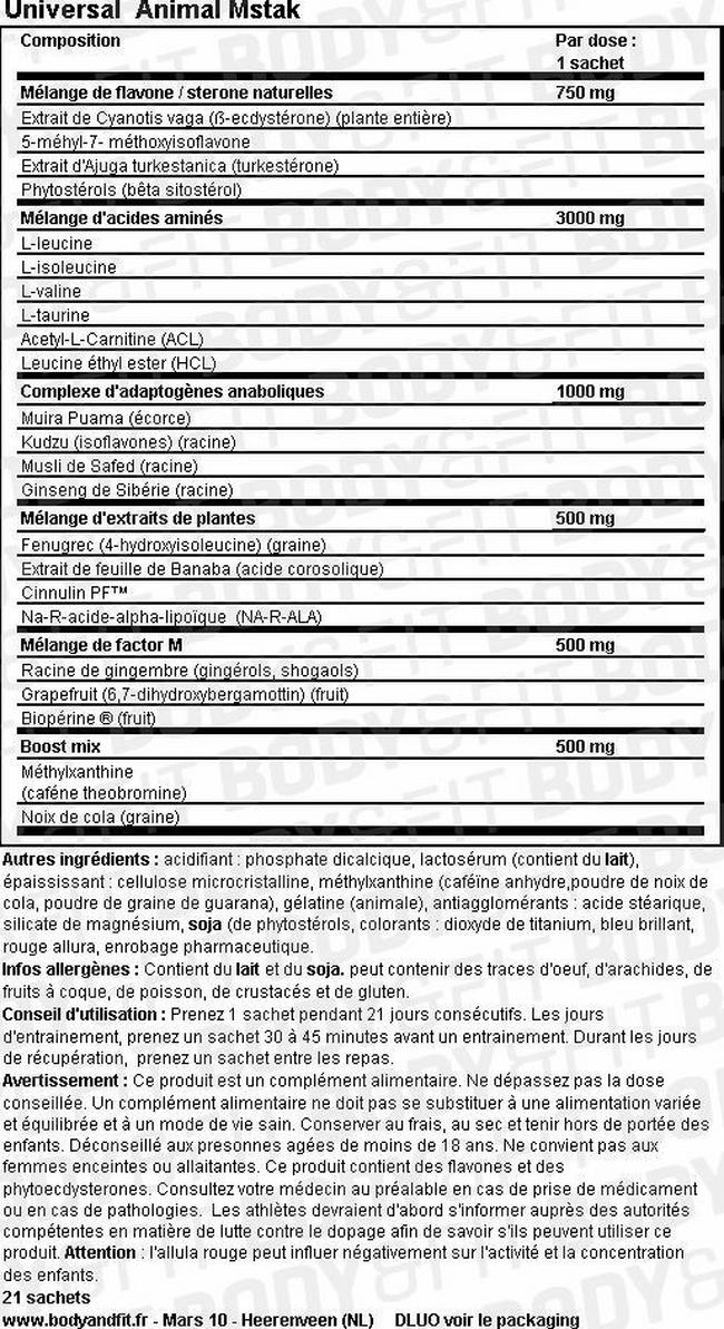 Animal MStak Nutritional Information 1