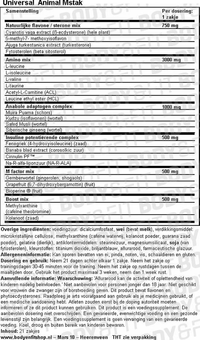 Animal MSTAK Nutritional Information 1