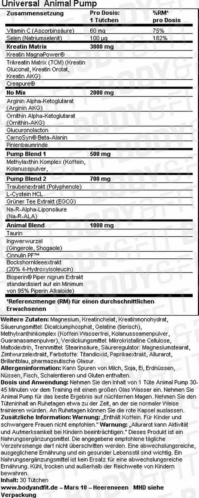 Animal Pump Nutritional Information 1