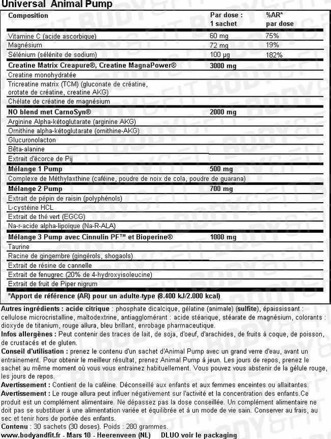 Animal Pump Nutritional Information 1