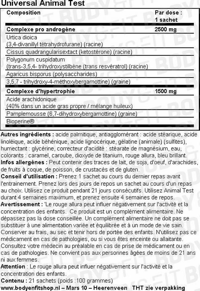 Animal Test Nutritional Information 1