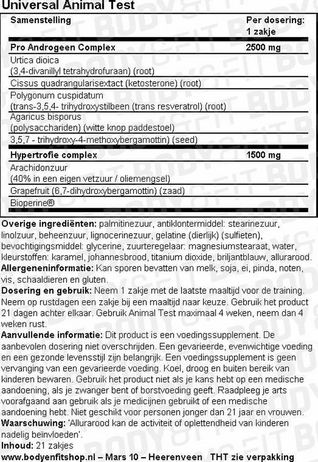 Animal Test Nutritional Information 1