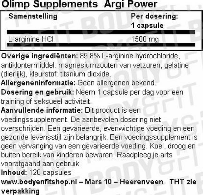 Argi Power Nutritional Information 1