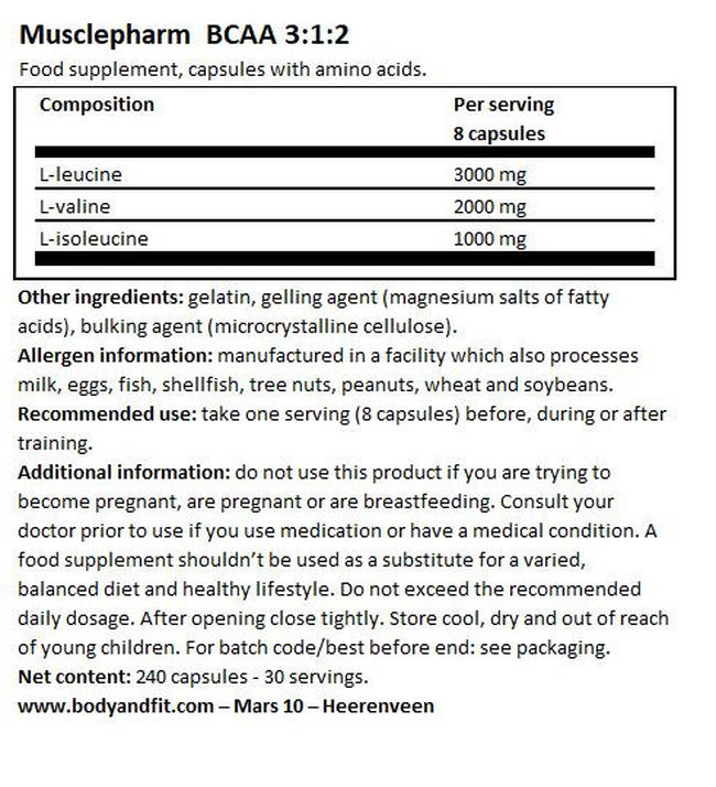 BCAA 3: 1: 2 Nutritional Information 1