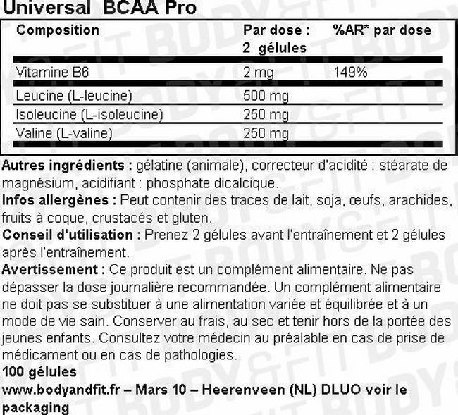 BCAA Pro Nutritional Information 1