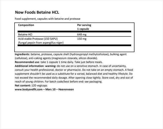 Betaine HCI Nutritional Information 1