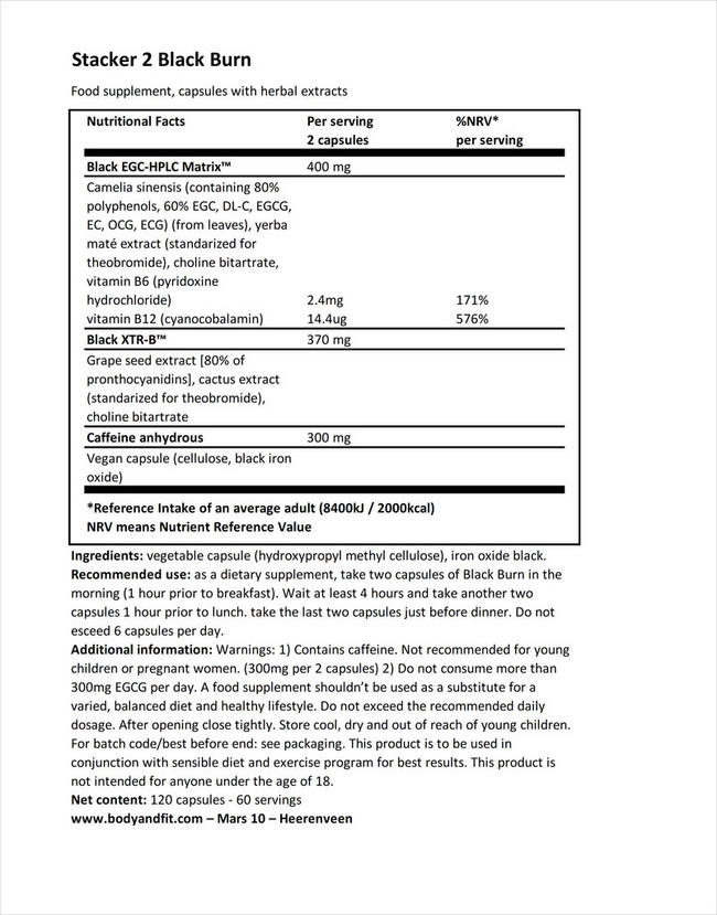 Black Burn Nutritional Information 1