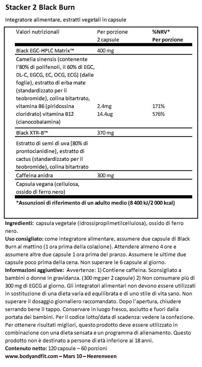 Black Burn Nutritional Information 1