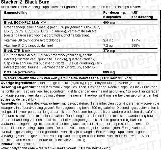 Black Burn Nutritional Information 1