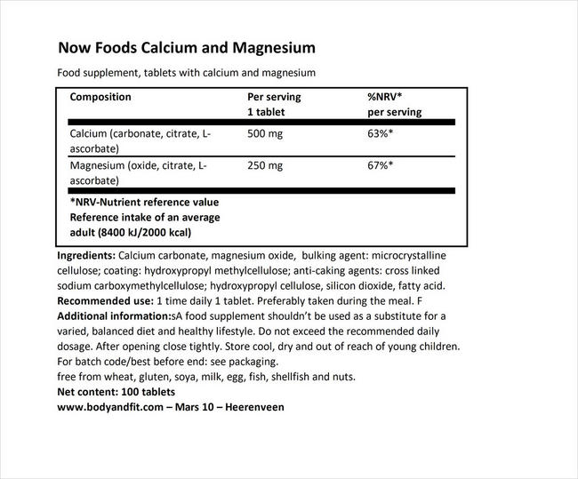 Calcium Magnesium Nutritional Information 1