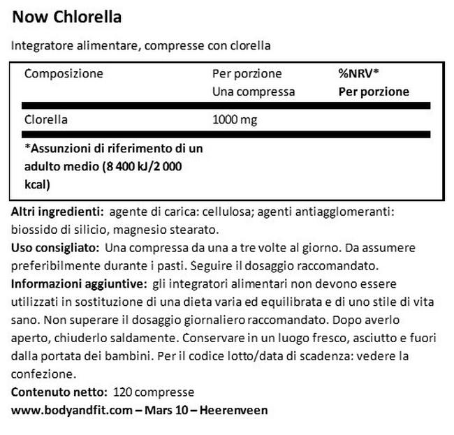 Clorella Nutritional Information 1