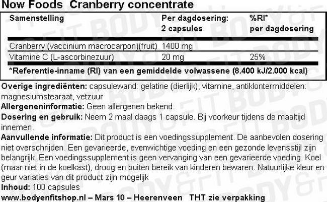 Cranberry Concentrate Nutritional Information 1