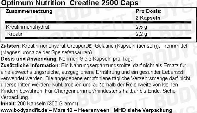 Creatine 2500 Caps Nutritional Information 1
