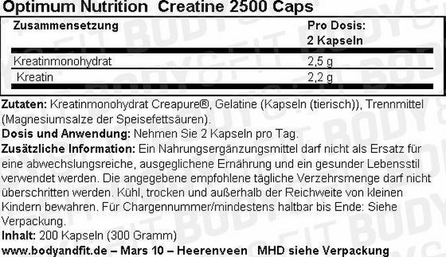 Creatine 2500 Caps Nutritional Information 1