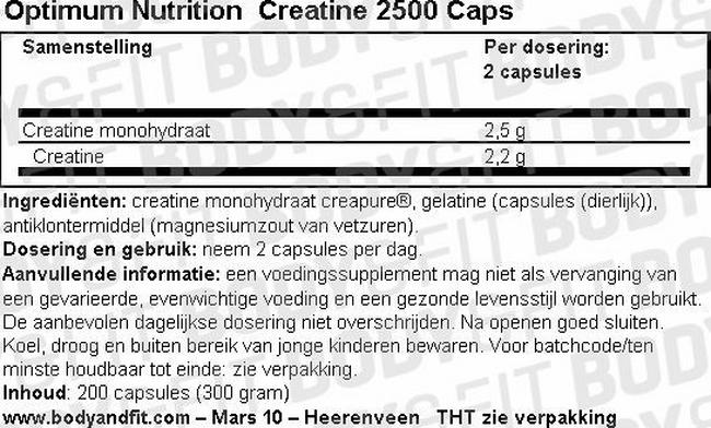 Creatine 2500 Caps Nutritional Information 1