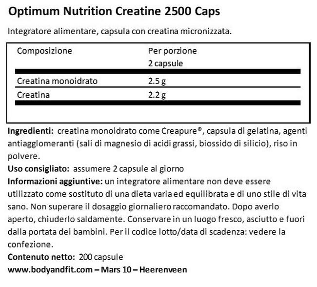 Creatine 2500 Caps Nutritional Information 1