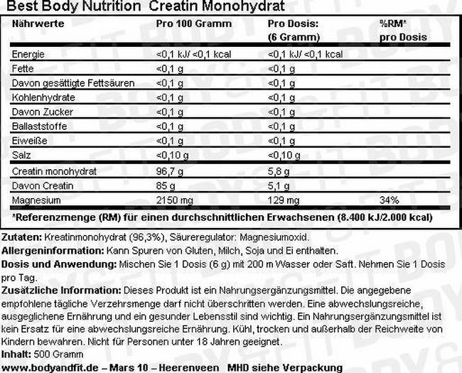 Creatin Monohydrat Nutritional Information 1