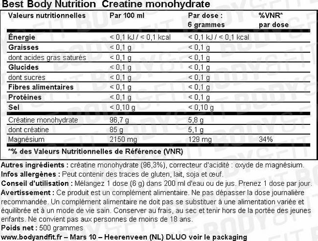 Creatine Monohydrate Nutritional Information 1