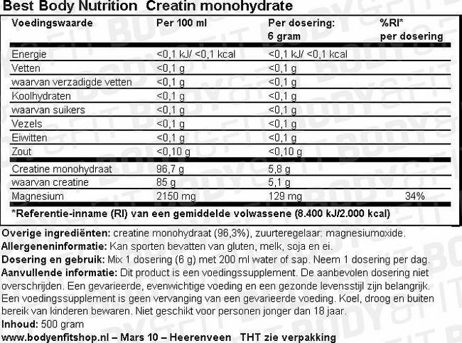 Creatine monohydrate Nutritional Information 1