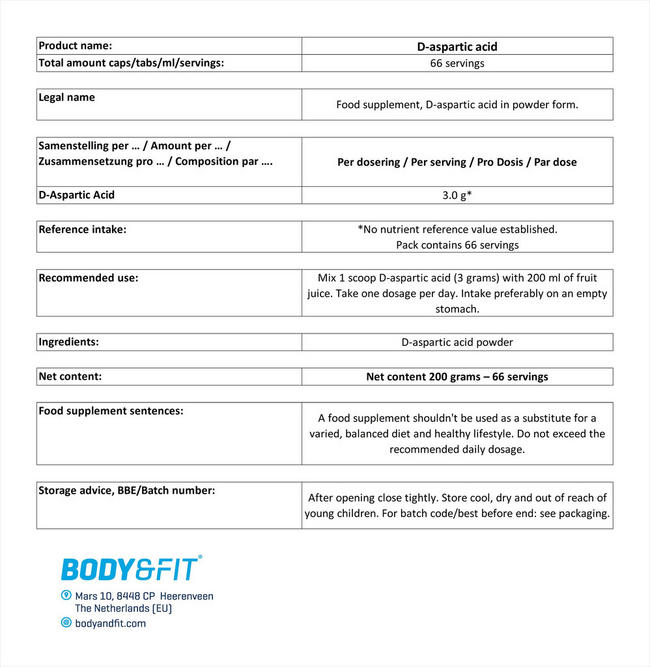 Acido D-aspartico Nutritional Information 1