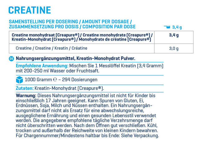 Creatine - Creapure® (best creatine worldwide) Nutritional Information 1