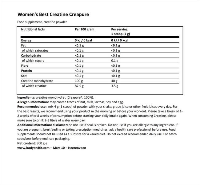Creapure® Creatine Nutritional Information 1