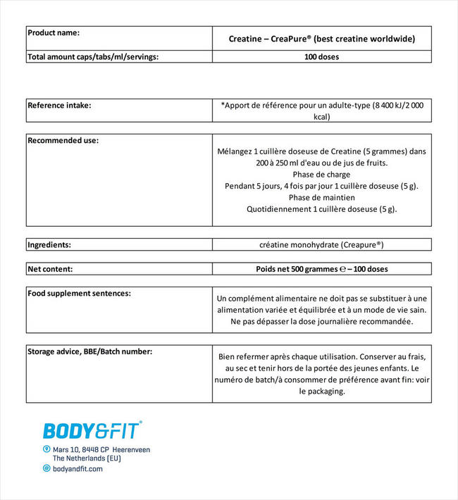 Creatine – Creapure® (best creatine worldwide) Nutritional Information 1