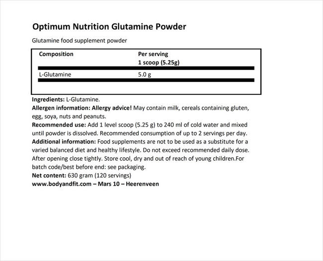 Glutamine powder Nutritional Information 1
