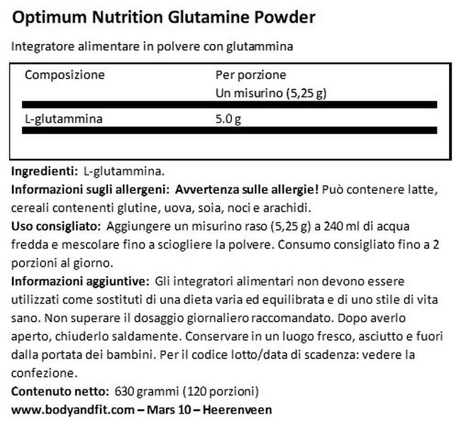Glutamine Powder Nutritional Information 1