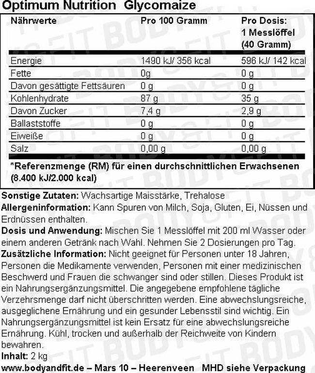 Glycomaize Nutritional Information 1