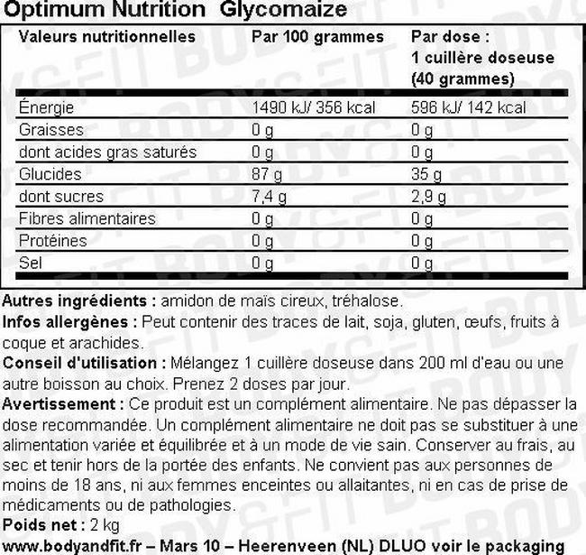 Glycomaize Nutritional Information 1