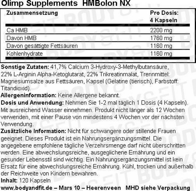 HMBolon NX Nutritional Information 1