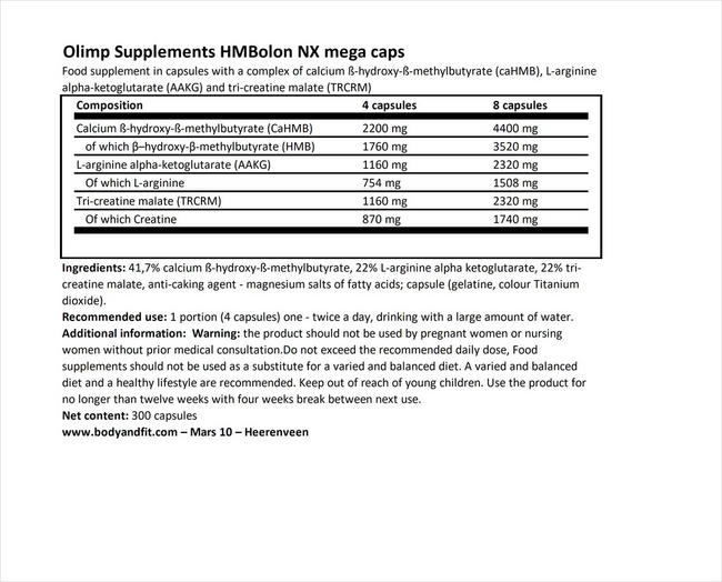 HMBolon NX Nutritional Information 1