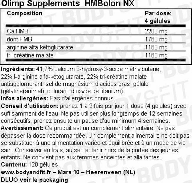 Gélules HMBolon NX Nutritional Information 1