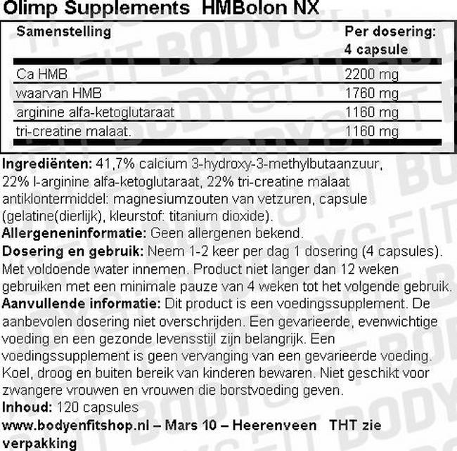 HMBolon NX Nutritional Information 1