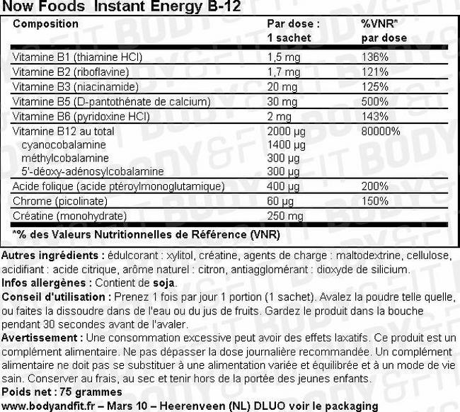 Poudre Instant Energy B12 Nutritional Information 1