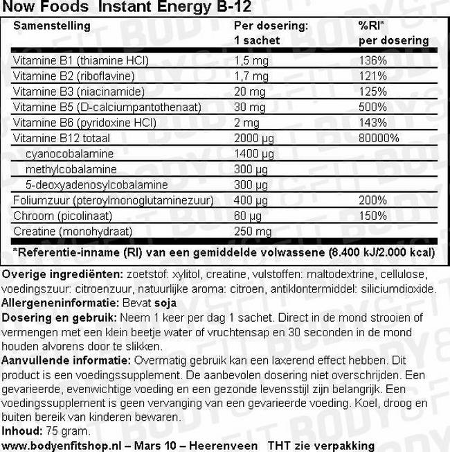Instant Energy B-12 Nutritional Information 1