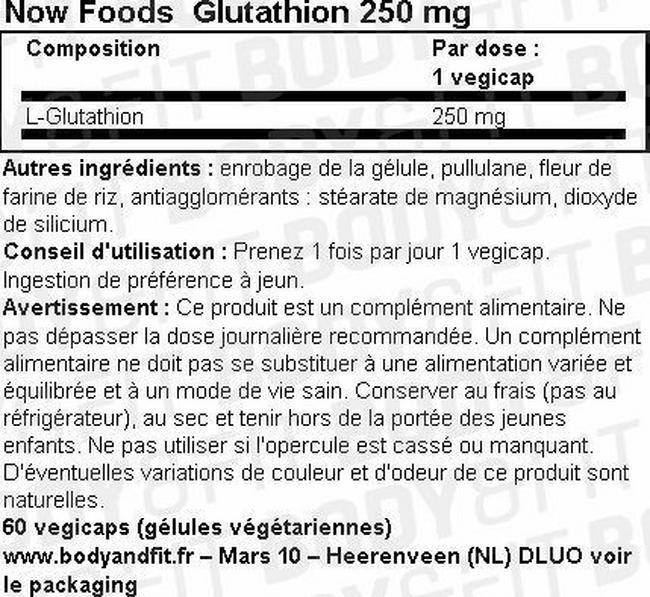 Gélules Glutathione 250 mg Nutritional Information 1