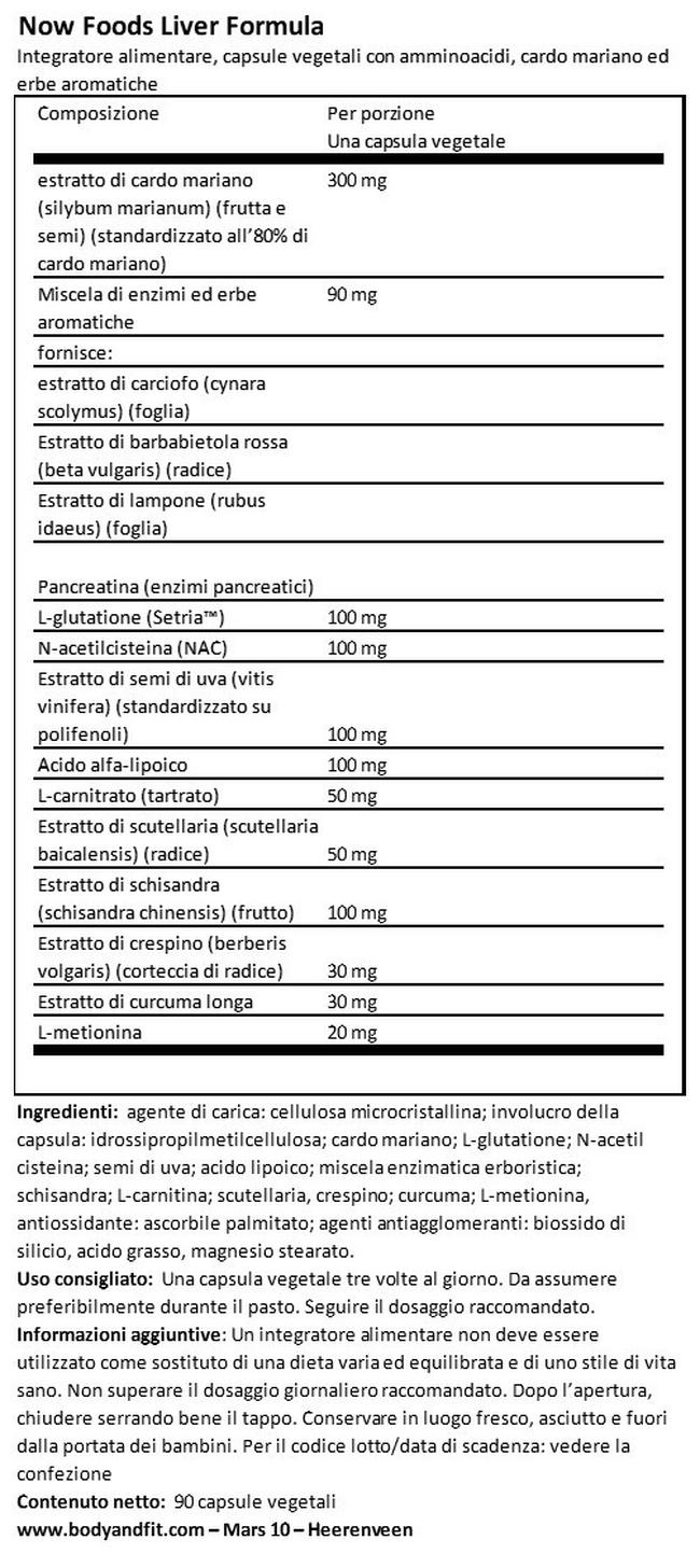 Liver Formula Nutritional Information 1