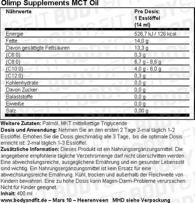 MCT Öl Nutritional Information 1
