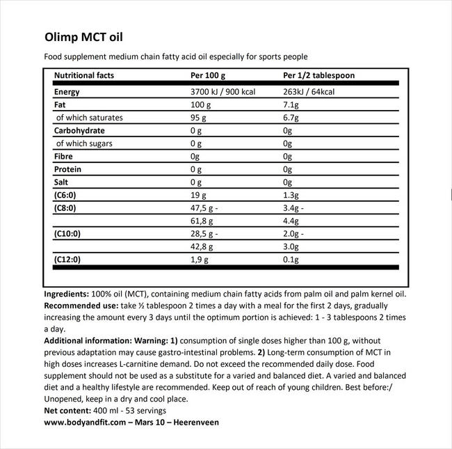 MCT Oil Nutritional Information 1