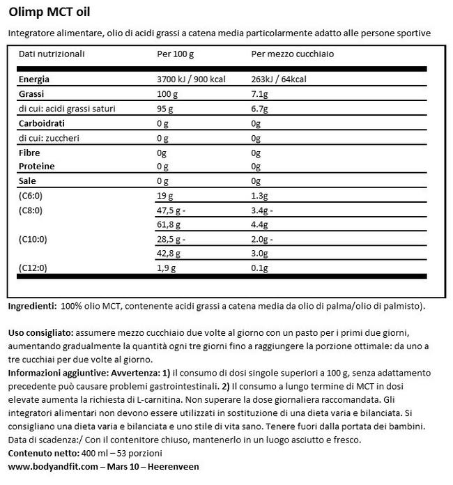 MCT Oil Nutritional Information 1