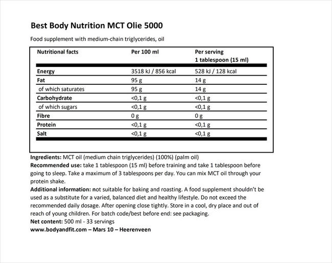 MCT Oil 5000 Nutritional Information 1